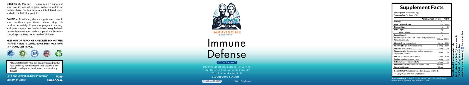 Immune Defense Supplement Label with supplement facts